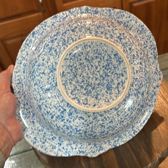 Vintage 8” Pitcher/Vase & 11” Bowl Set White w/Blue Speckle Decor - Picture 9 of 11